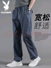 花花公子（PLAYBOY）休閑褲男2025年春夏季褲子男士商務(wù)寬松直筒潮流長(zhǎng)褲 淺灰 XL 曬單實(shí)拍圖