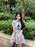 爾山集連衣裙套裝夏季新款條紋短袖女設(shè)計(jì)感收腰顯瘦蝴蝶結(jié)A字裙 藍(lán)色 S 曬單實(shí)拍圖