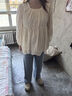 革曼孕婦套裝春秋2025新款時尚洋氣時髦大碼寬松娃娃衫春裝襯衫小清新 米白色上衣+淺藍(lán)色牛仔褲 XL 曬單實拍圖