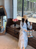 對白新中式串珠印花連衣裙女2025秋季新款萊賽爾寬松輕薄度假長裙 淺藍(lán)色 【預(yù)售付款后15天發(fā)貨】 S 曬單實拍圖