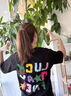 佐敘美式復(fù)古純棉短袖t恤2025女夏季新款潮牌字母印花半袖高街上衣女 黑色 M （80-100斤） 曬單實拍圖