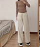 馬登女裝 美式白色牛仔高腰闊腿褲寬松口袋工裝褲直筒休閑長(zhǎng)褲子秋季 米白色 S 曬單實(shí)拍圖