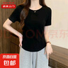 純欲風(fēng)圓領(lǐng)弧形下擺短袖t恤女夏韓版修身不規(guī)則上衣短款KJY#A007# KJY#A007#黑色 L 【97-109斤】 曬單實(shí)拍圖