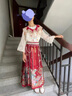 皮爾卡丹（pierre cardin）童裝織金馬面裙女童漢服套裝親子裝夏季兒童新中式母女刺繡兩件套 紅色全套 140 尺碼9~10歲【130-140cm】 曬單實(shí)拍圖