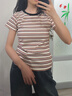 妙奕嘉紅色條紋短袖女t恤夏季女裝新款2025潮流棉質(zhì)正肩上衣修身顯瘦 紅色條紋美式復(fù)古撞色短袖 XL 【建議90-120斤】 曬單實(shí)拍圖
