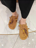 百麗（Belle）酥酥吐司1代升級(jí)款復(fù)古絨面勃肯鞋女25秋新袋鼠鞋半拖E1L1DCH5 棕色 （1代升級(jí)版） 37 (235mm) 曬單實(shí)拍圖