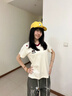 LDBE正肩撞色V領(lǐng)短袖T恤女夏季美式復(fù)古學(xué)院風(fēng)微寬松設(shè)計(jì)感刺繡上衣潮 杏色 S 【95斤以內(nèi)】 曬單實(shí)拍圖