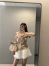 LDBE花朵印花短袖t恤女夏季高級感寬松美式復古修身顯瘦正肩體恤上衣 燕麥灰 XL 【120-130斤】 曬單實(shí)拍圖