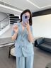 法貝莎品牌西裝外套套裝女夏季含亞麻休閑通勤輕職場(chǎng)闊腿褲兩件套 灰藍(lán)色 M 100斤-115斤 曬單實(shí)拍圖