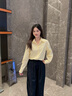 茵曼休閑條紋拼接闊腿褲2025秋季女裝新款百搭松緊高腰寬松長(cháng)褲  深藍色 S 曬單實(shí)拍圖