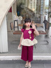 G.DUCKKIDS童裝女童套裝夏季2025新款洋氣兒童衣服花朵短袖小女孩闊腿褲兩件 綠色 90 (建議身高80-90 1歲-2歲) 曬單實拍圖