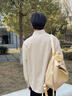 名創(chuàng)優(yōu)品（MINISO）冰絲襯衫男春季百搭基礎(chǔ)款男士高級感翻領(lǐng)潮流長袖襯衣 淺米 L 曬單實(shí)拍圖