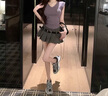 斤慕辣妹半身裙高腰辣妹a字百褶裙女夏季新款高腰顯瘦包臀小個子 超短褲裙【灰色】M 曬單實拍圖