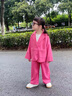 G.duck小黃鴨童裝女童西服套裝春秋兒童韓版兩件套春裝小女孩衣服休閑西 粉色 110 建議4~5歲【100-110cm】cm 曬單實(shí)拍圖