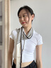 啄木鳥(niǎo)（TUCANO）長(cháng)條絲巾女2025新款系脖感媽媽款搭配襯衫百搭春秋小圍巾飄帶禮物 條紋斜角-米白 【150*14cm雙層 曬單實(shí)拍圖