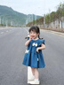 G.DUCKKIDS小黃鴨童裝女童2025新款夏季牛仔裙連衣裙蝴蝶結(jié)小女孩寶裙子夏裝 藍色 130 (建議115-125cm 5.2-7周歲) 曬單實拍圖
