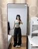 乖甜星美式復(fù)古v領(lǐng)辣妹緊身短袖t恤女夏季2025新款正肩紐扣修身短款上衣 灰色 L 曬單實(shí)拍圖