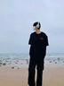 啄木鳥【2件裝】短袖T恤男夏季冰絲涼感小眾半袖青少年寬松休閑五分上衣 小熊頭白色+草書字黑色 （2件裝） XL (建議體重125-140斤左右） 曬單實拍圖