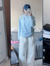 名創(chuàng)優(yōu)品（MINISO）奶藍色長袖t恤女春秋季新款百搭減齡舒適內搭打底衫寬松純棉女裝 【減齡顯白】淺藍(純色) L 165 (體重115-130斤) 曬單實拍圖