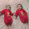 傳樂星（CHUANLEXING）蛇寶滿月嬰兒衣服百天百日宴夏季薄款男女新生兒連體衣喜慶套裝 我滿月啦-福蛇(夏季長款+帽襪) 59cm (9-12斤/0-3月)滿月 曬單實拍圖