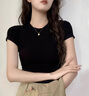 NOME安可拉紅短袖t恤女齊腰短款螺紋正肩緊身上衣 黑色 M  曬單實(shí)拍圖