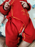 鵬優(yōu)嬰兒連體衣純棉無骨紅色寶寶哈衣爬服滿月百天衣服新生兒春秋薄 平安喜樂紅色羅紋綁帶連體 59cm 曬單實拍圖