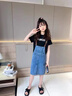 奧萬(wàn)森aowansen女童牛仔背帶裙夏裝套裝2025新款兒童裙子夏季女中大童夏款連衣裙 黑色 背帶裙+短袖 120 cm 曬單實(shí)拍圖