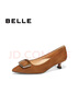 百麗（Belle）七夕禮物舒適優(yōu)雅單鞋女25春新商場(chǎng)款真皮氣質(zhì)高跟鞋D3N1DAQ5 棕色 37 (235mm) 曬單實(shí)拍圖
