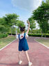 Svecymikov國(guó)際品牌女童夏新款創(chuàng)意貼花藍(lán)色背帶短褲女孩寬松休閑闊腿連體褲 溫婉款套裝 【上衣+背帶褲】 140 cm 曬單實(shí)拍圖