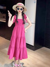 皮爾卡丹（pierre cardin）女童連衣裙夏裝2024新款洋氣女大童薄款吊帶裙兒童海邊度假長(zhǎng)裙子 玫紅 140cm 曬單實(shí)拍圖