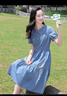 方糖姑娘少女連衣裙中學(xué)生牛仔裙大童夏裝新款初中生裙子高中生學(xué)院風(fēng)女裝 21379SC牛仔藍(lán) M 曬單實(shí)拍圖
