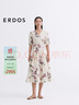 ERDOS【絲棉混紡】25春夏氣質V領印花系帶A字女中長裙連衣裙 香草白 XL 175/92A 曬單實拍圖