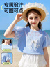 ASK JUNIOR女童短袖T恤夏裝兒童泡泡袖立體蝴蝶結休閑打底衫上衣 藍色 130 曬單實(shí)拍圖