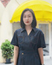 尚靜港味復古明線(xiàn)設計牛仔裙25年夏新通勤不對稱(chēng)假兩件連衣裙 藍色 M 曬單實(shí)拍圖