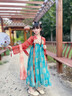 貝優(yōu)可古月家.花想容 漢服女童春秋兒童中國風(fēng)中秋古裝仙氣表演服連衣裙 上紅下藍(lán) 含披帛（袖子無珍珠） 120 曬單實(shí)拍圖