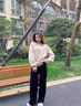 浪莎雪尼爾闊腿褲女春秋款高腰垂感直筒闊腿褲子女寬松休閑運動褲子女 黑色-春秋款 L （111斤-120斤） 曬單實拍圖