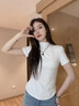 山朵棉半高領(lǐng)純棉短袖t恤女夏黑色打底衫2025新款百搭修身顯瘦正肩上衣 白色 L 曬單實(shí)拍圖