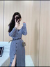 蔻伊婭（Kouyiya）品牌女裝新品針織連衣裙女2025秋季新款修身V領(lǐng)毛衣裙開叉包臀裙 灰色 S 曬單實(shí)拍圖