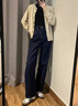 MJ STYLE直筒牛仔褲女夏季2025新款高腰顯瘦薄款簡約闊腿長褲 深藍色M 曬單實拍圖