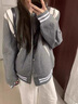 POUM美式復(fù)古學(xué)院風(fēng)設(shè)計(jì)感拼接棒球服男女同款寬松潮牌情侶夾克外套 灰色 L 曬單實(shí)拍圖