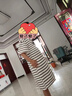 歐詩帛夏季天短袖睡裙莫代爾卡通條紋睡衣女士帶胸墊冰絲涼感孕婦家居服 63616 XL （建議體重110-130斤） 曬單實(shí)拍圖