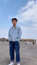 花花公子（PLAYBOY）破洞牛仔外套男士休閑寬松大碼春秋季2025新款青少年工裝港風(fēng)夾克 淺藍(lán)色 XL （建議126-140斤） 曬單實(shí)拍圖