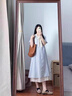 朗茵孕婦連衣裙夏季2025新款韓版寬松甜美條紋單排扣蕾絲假兩件中長款 藍色連衣裙 XL建議130-145斤 曬單實拍圖