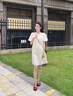 尚靜小香風(fēng)氣質(zhì)幾何花紋T恤裙25年夏新小個(gè)子個(gè)性短袖連衣裙 米色 M 曬單實(shí)拍圖