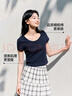 森馬（Semir）短袖t恤女短款小性感亨利領(lǐng)氣質(zhì)2025夏純色修身上衣109325100014 曬單實拍圖
