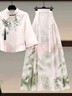 DWRW薄荷綠曼波風新中式漢服上衣連衣裙女2025春夏新款國風馬面裙套裝 漢服上衣+綠色馬面裙兩件套 XL 建議120-140斤 曬單實拍圖