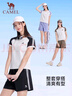 駱駝（CAMEL）速干運(yùn)動(dòng)套裝女撞色休閑短袖褲兩件套 J25BAXLN010 游俠棕/白 M 曬單實(shí)拍圖