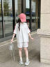 哈羅小黃鴨 HAL.DUCK女童polo衫短袖套裝夏季2025新款洋氣休閑兒童衣服女孩女大童夏裝粉色120 cm 曬單實(shí)拍圖