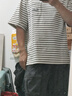 Mr.A日系黑白色條紋海魂衫刺繡T恤立體肌理感夏日百搭短袖男 MRA男裝 白色 M 曬單實(shí)拍圖
