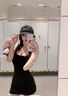 桂岐黑色純欲辣妹背心吊帶連衣裙子女收腰氣質(zhì)設(shè)計感小眾修身包臀短裙 黑色裙子+粉色吊帶 M （建議80-95斤） 曬單實(shí)拍圖